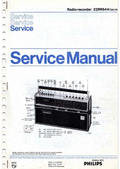 philips 22 rr 644 service manual