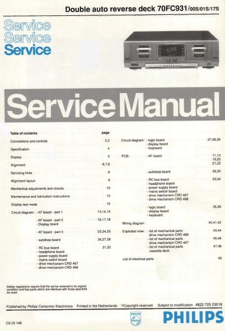 philips 70 fc 931 service manual