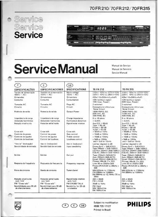 philips 70 fr 210 70 fr 212 70 fr 315 service manual