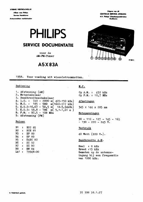 philips a 5 x 83 a service manual