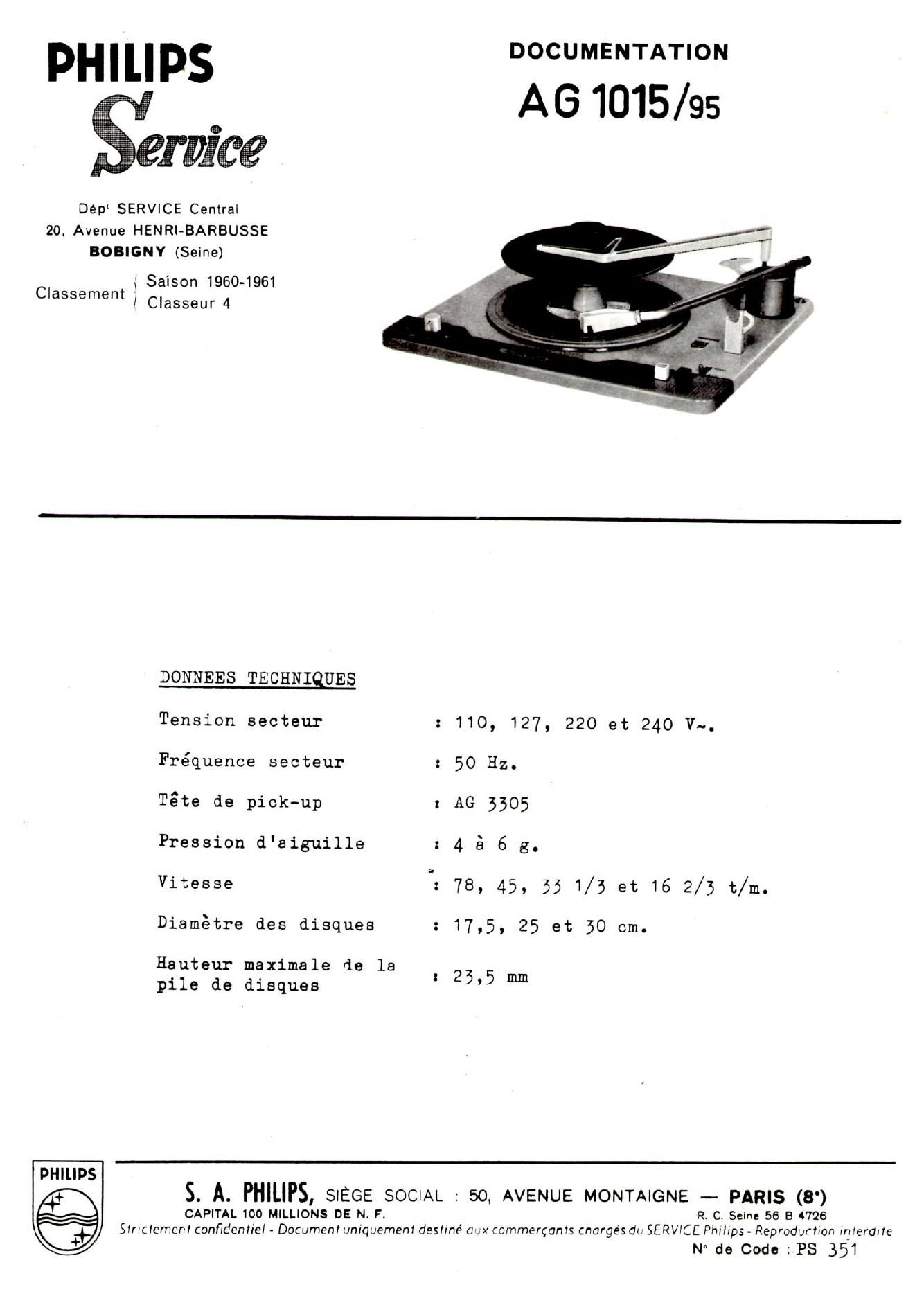 philips ag 1015 service manual