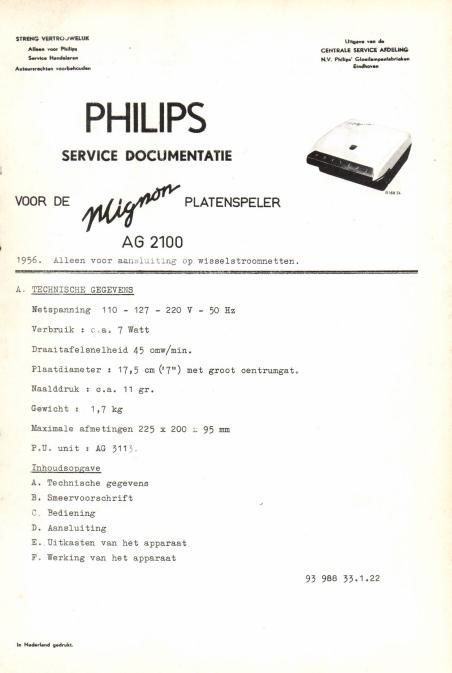 philips ag 2100 service manual