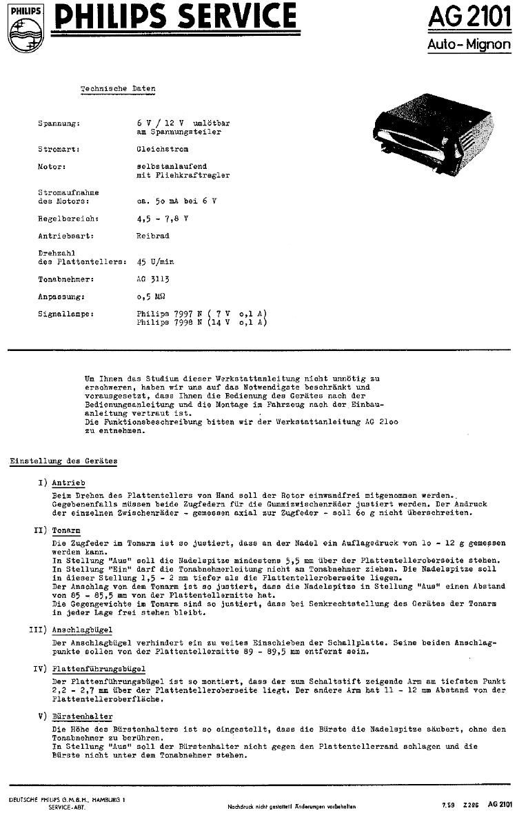 philips ag 2101 service manual