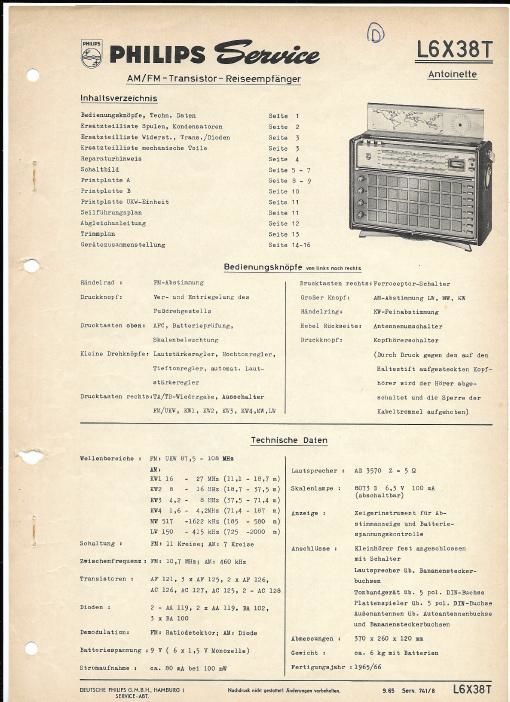 philips antoinette l 6 x 38 t service manual