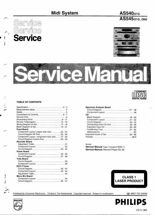 philips as 540 545 service manual