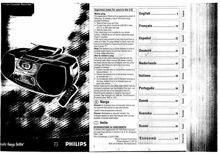 philips az 1025 owners manual