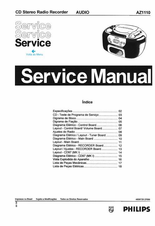 philips az 1110 service manual portugese
