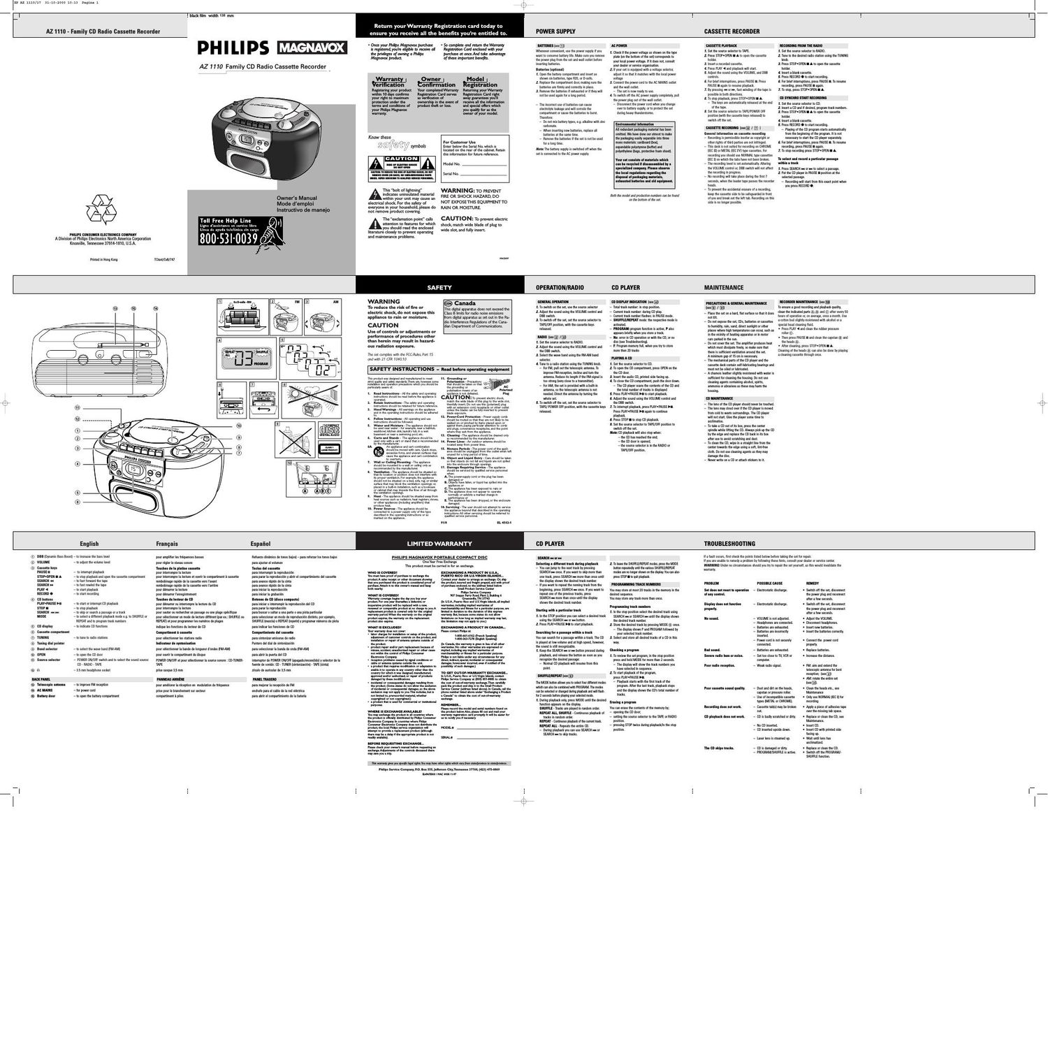 philips az 1111 owners manual