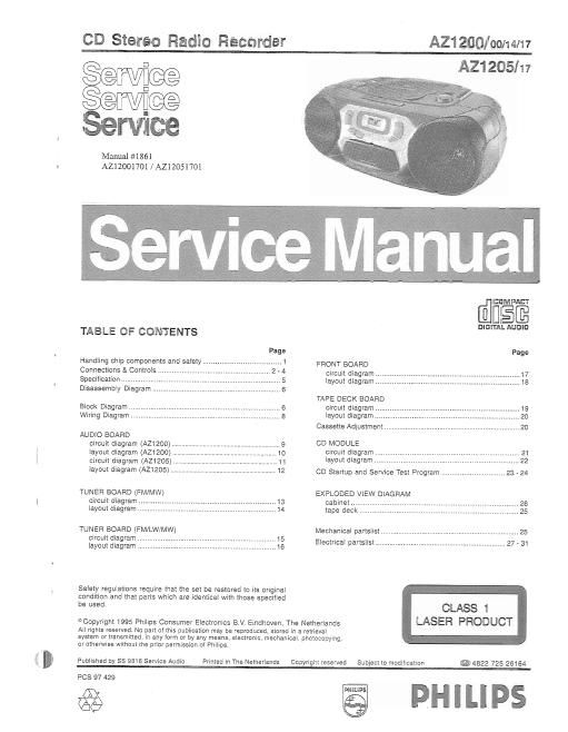 philips az 1200 az 1205 service manual