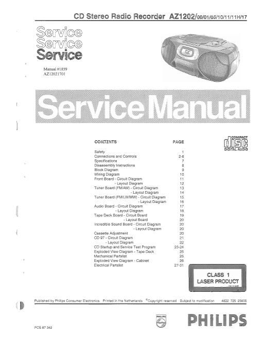 philips az 1202 service manual