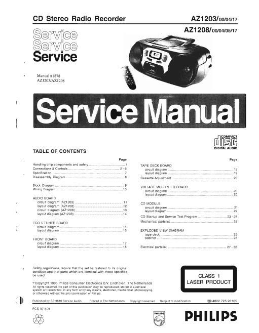 philips az 1203 1208 service manual