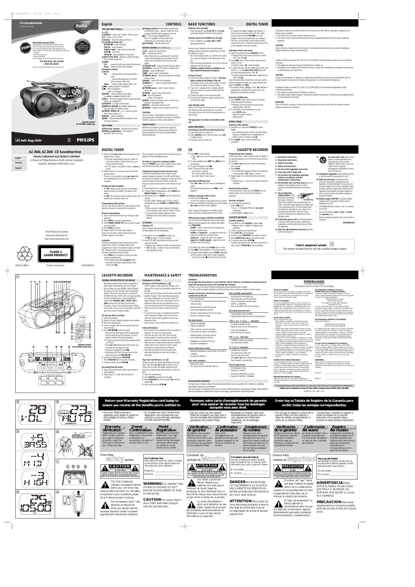 philips az 2040 owners manual