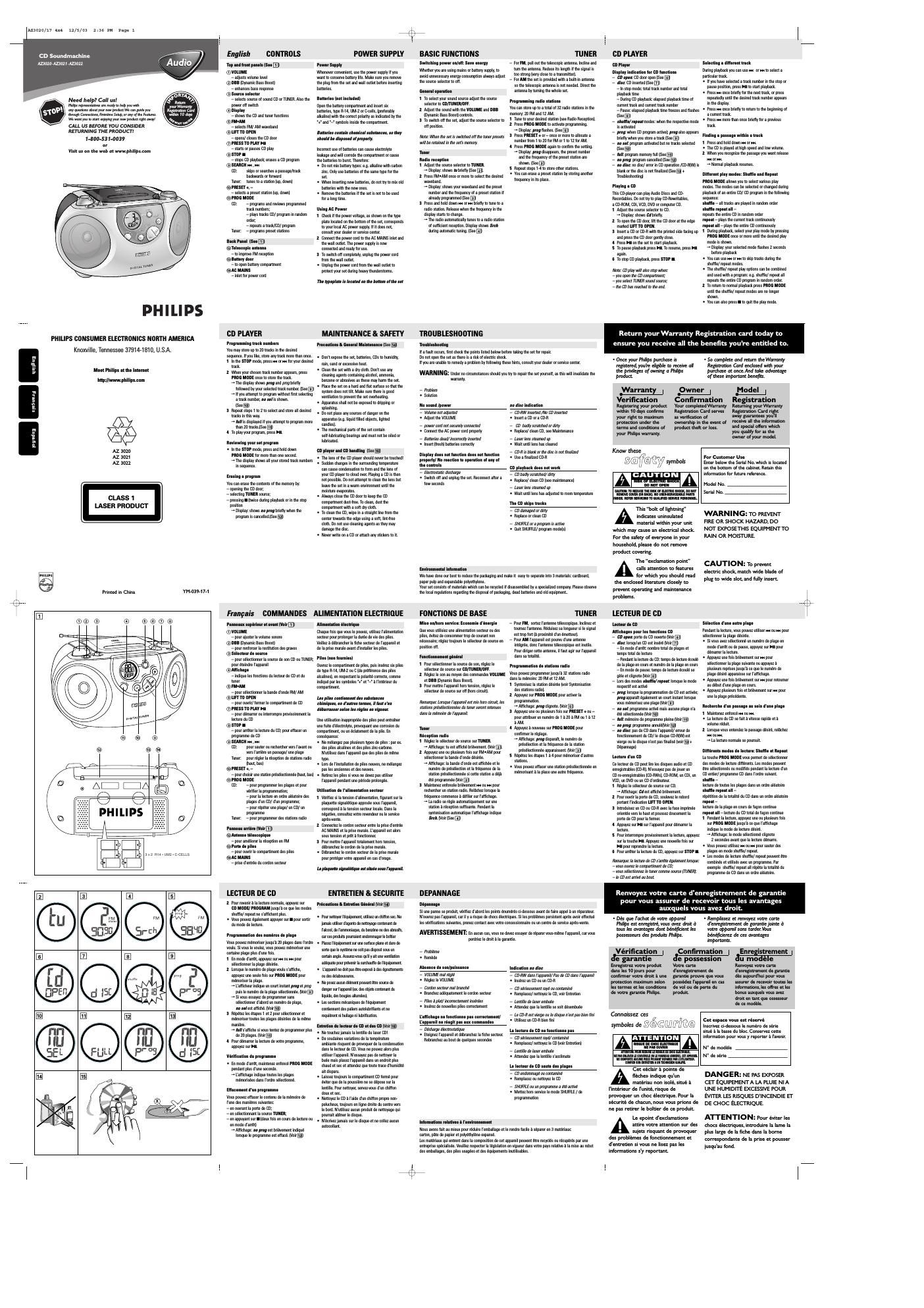 philips az 3020 owners manual