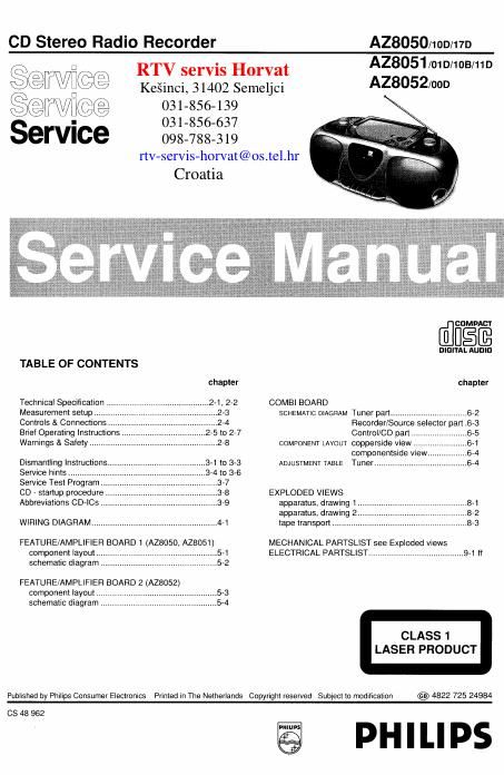 philips az 8050 8051 8052 service manual