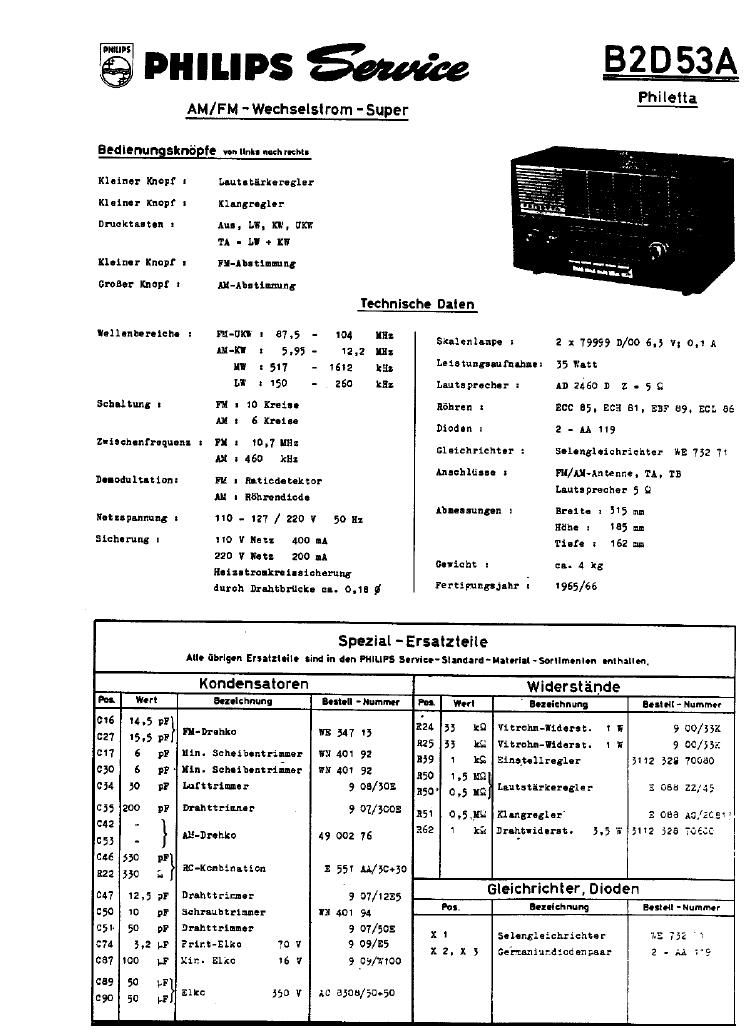 philips b 2 d 53 a service manual