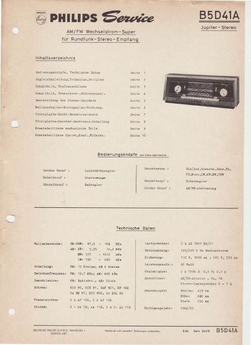 philips b 5 d 41 a jupiter service manual