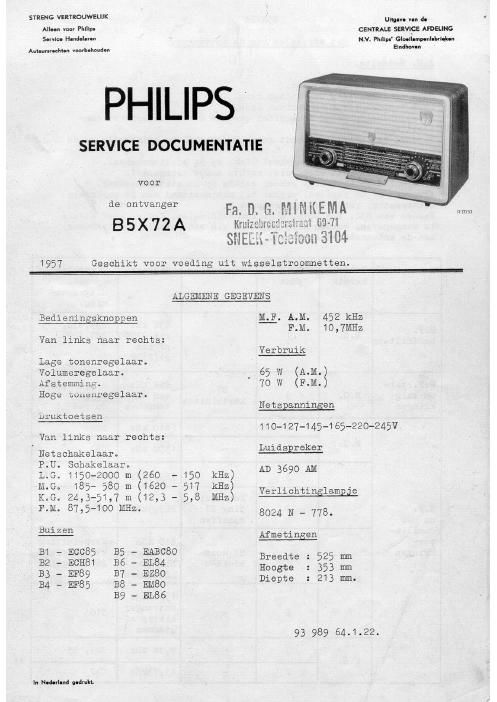 philips b 5 x 72 a service manual