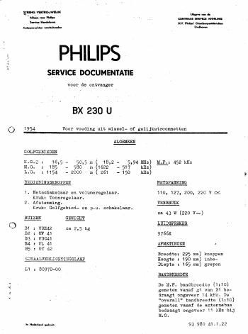 philips bx 230 u service manual