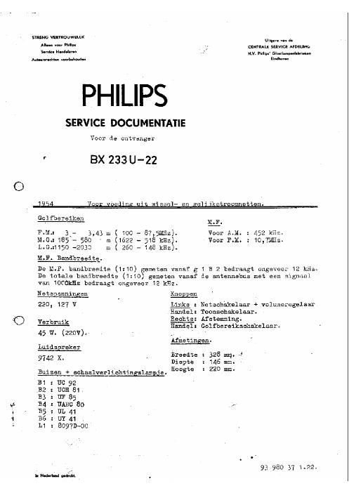 philips bx 233 u service manual