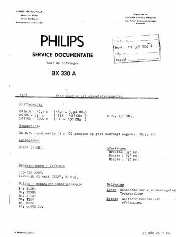 philips bx 330 a service manual