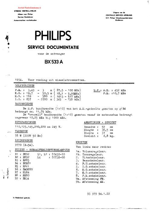 philips bx 533 a service manual