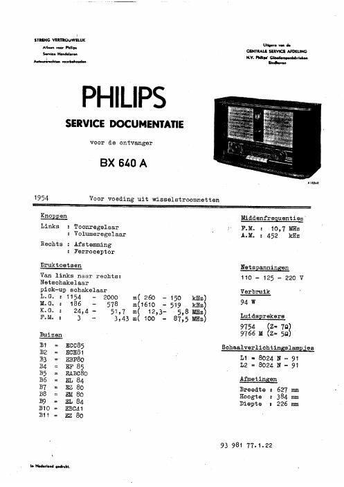 philips bx 640 a service manual