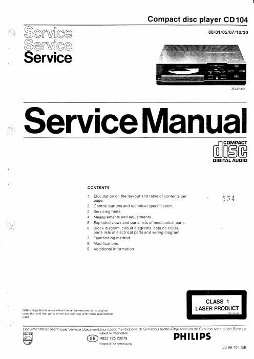 philips cd 104 service manual