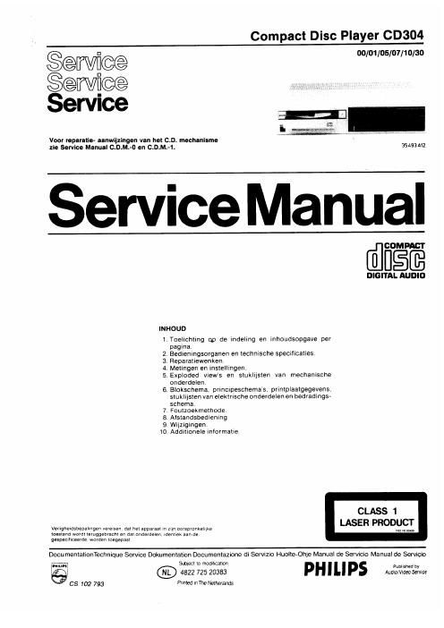 philips cd 304 service manual