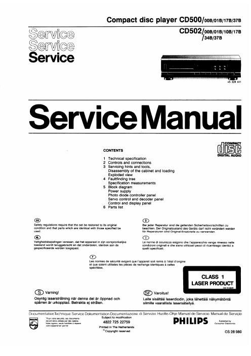 philips cd 500 502 service manual