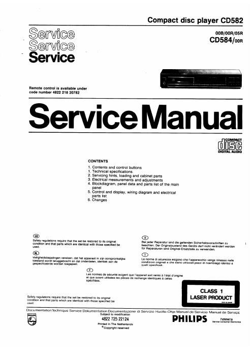 philips cd 582 service manual