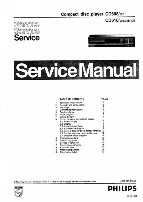 philips cd 608 618 service manual