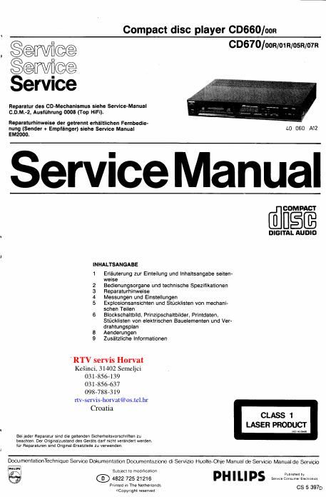philips cd 670 service manual