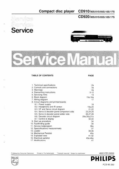 philips cd 910 service manual