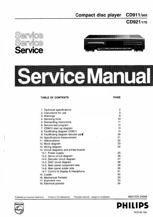philips cd 911 service manual