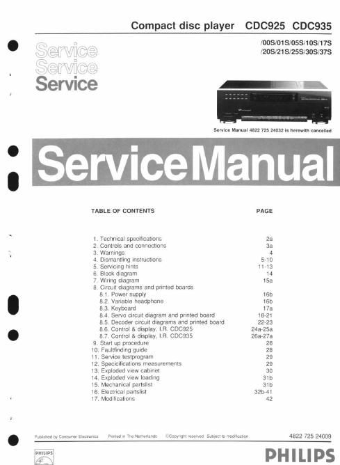 philips cd c 925 935 cd service manual
