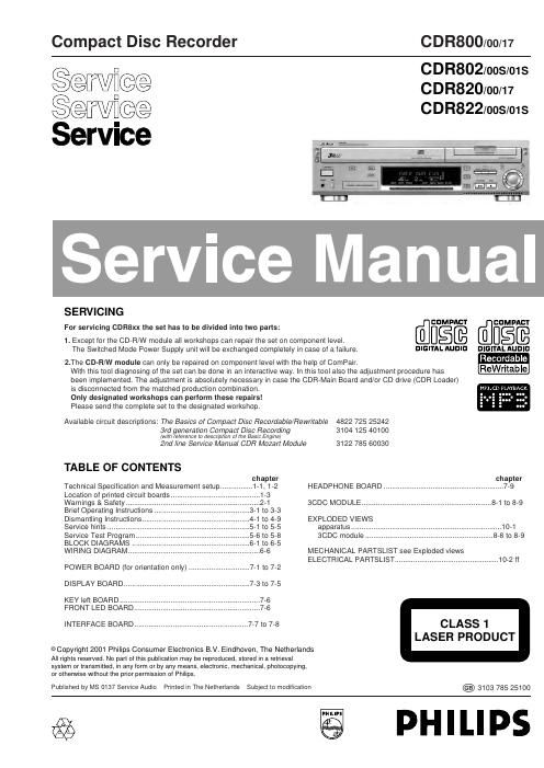 Free Audio Service Manuals - Free download philips cd r 800 802 
