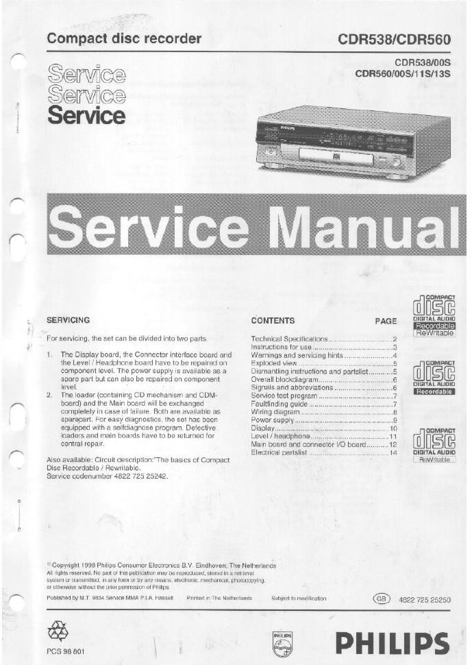 philips cdr 538 560 service manual