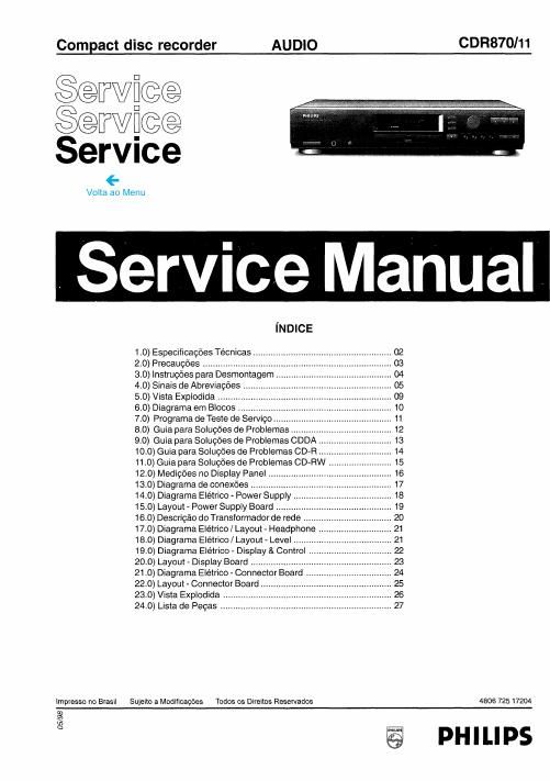 philips cdr 870 service manual