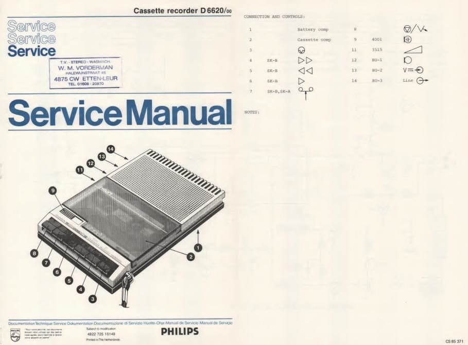 philips d 6620 cassette recorder service manual