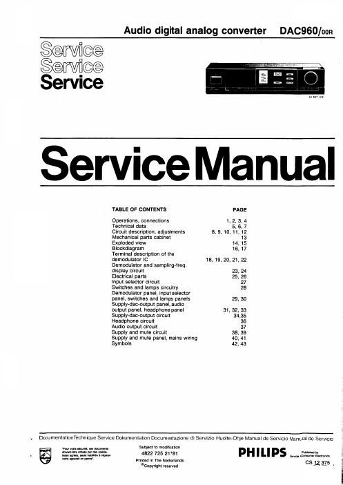 philips dac 960 service manual