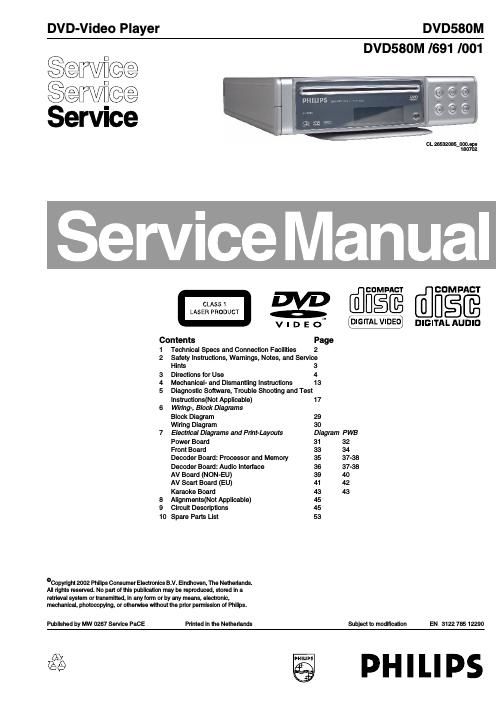 philips dvd 580 m service manual