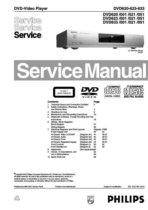 philips dvd 620 623 633 service manual