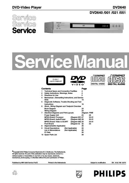 philips dvd 640 service manual