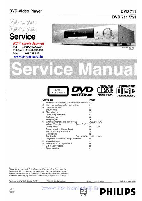 philips dvd 711 751 service manual