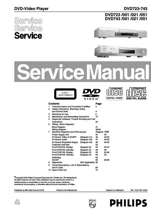 philips dvd 723 743 service manual
