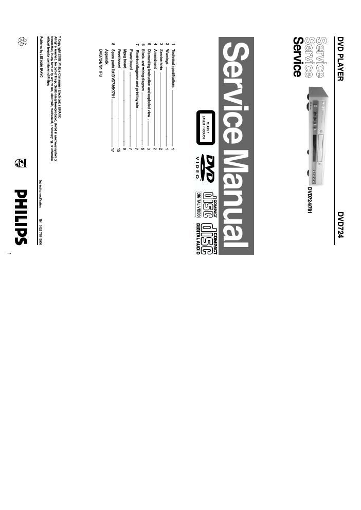 philips dvd 724 service manual