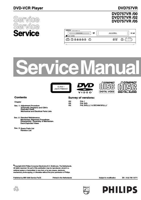 philips dvd 757 vr service manual