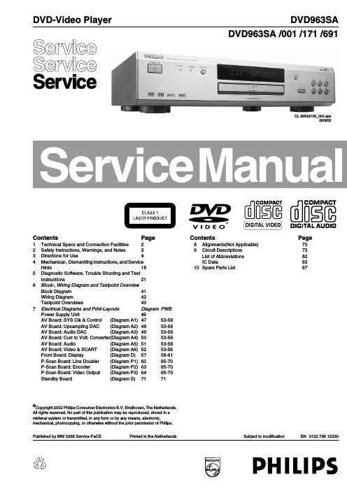 philips dvd 963 sa service manual