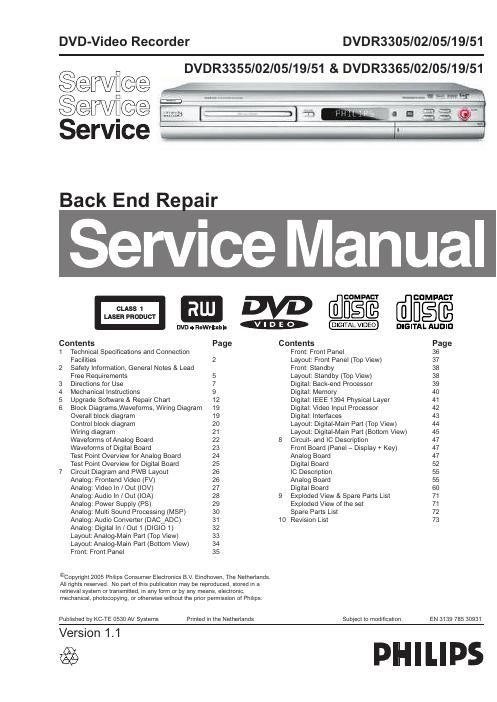 philips dvdr 3305 3365 service manual