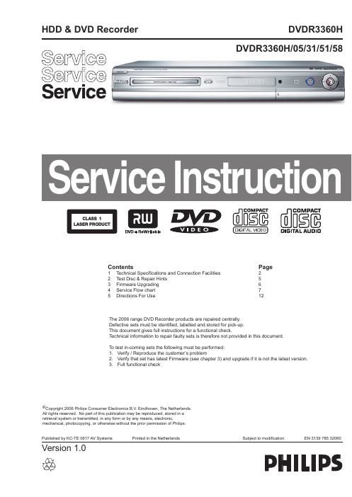 philips dvdr 3360 h service manual